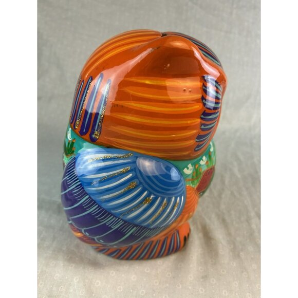 Vintage Mexican Talavera Owl Coin Bank Hand Painted Folk Art Pottery Stopper - Picture 4 of 8